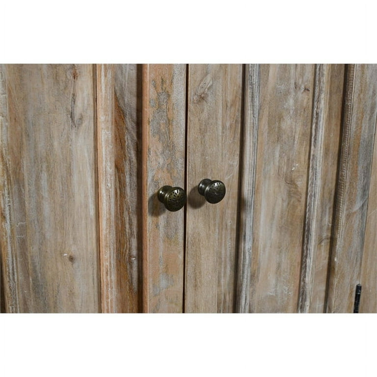 Bayshore Rustic Solid Pine Wood 4-Door Sideboard, Mesh Doors