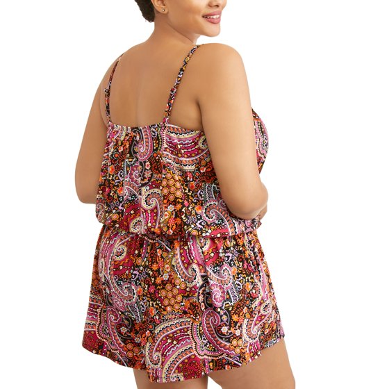 Simply Slim Women's PlusSize Romper Swimsuit w/Pockets