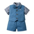 thumbnail image 5 of Zwiiyzr 6M-6Y Baby Boy Clothes Set Infant Tuxedo Short Sleeve Gentleman Suit Outfits Collared Dress Shirt + Vest + Suspender Pants + Bowtie 4Pcs Toddler Suit Blue, 5 of 9