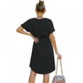 thumbnail image 4 of Robe Mini Femme Taille Haute Manches Courtes Robe Basique Fluide Coupe Ample Col en V Couleur Unie Ceinturée Robe de Soirée, 4 of 9