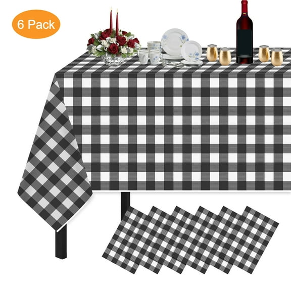 Plastic Tablecloths for Rectangle Tables 6 Pack 54" x 108" Party Table Cloths Disposable for 6 to 8 Foot Tables Indoor or Outdoor Parties Birthdays Weddings Christmas Anniversary Buffet Table
