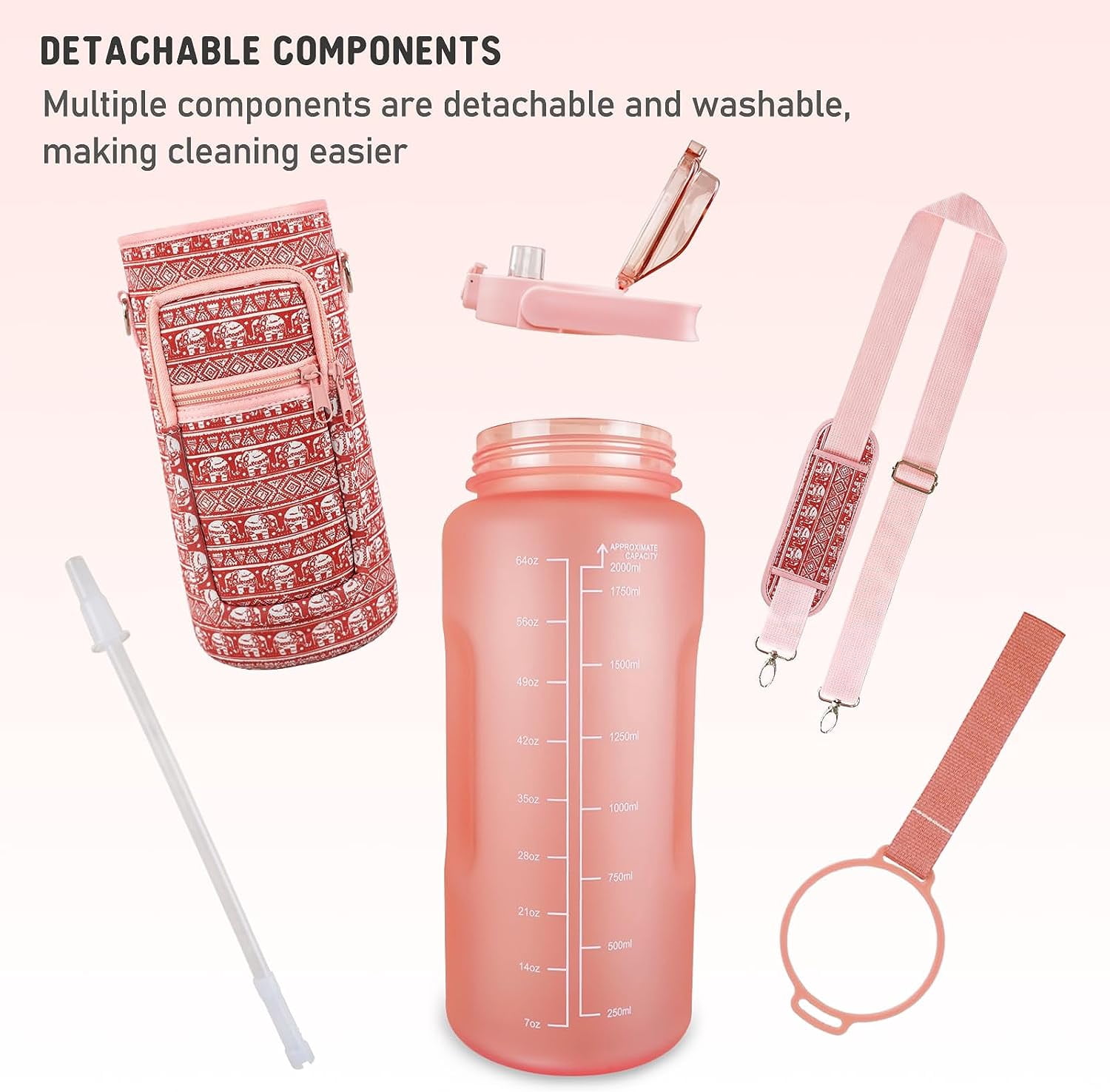 Half Gallon Water Bottle with Sleeve BPA Free 64 oz Water Jug with Straw and Time Marker, Motivational Gym Workout Pregnancy Water Bottles Gifts for Women