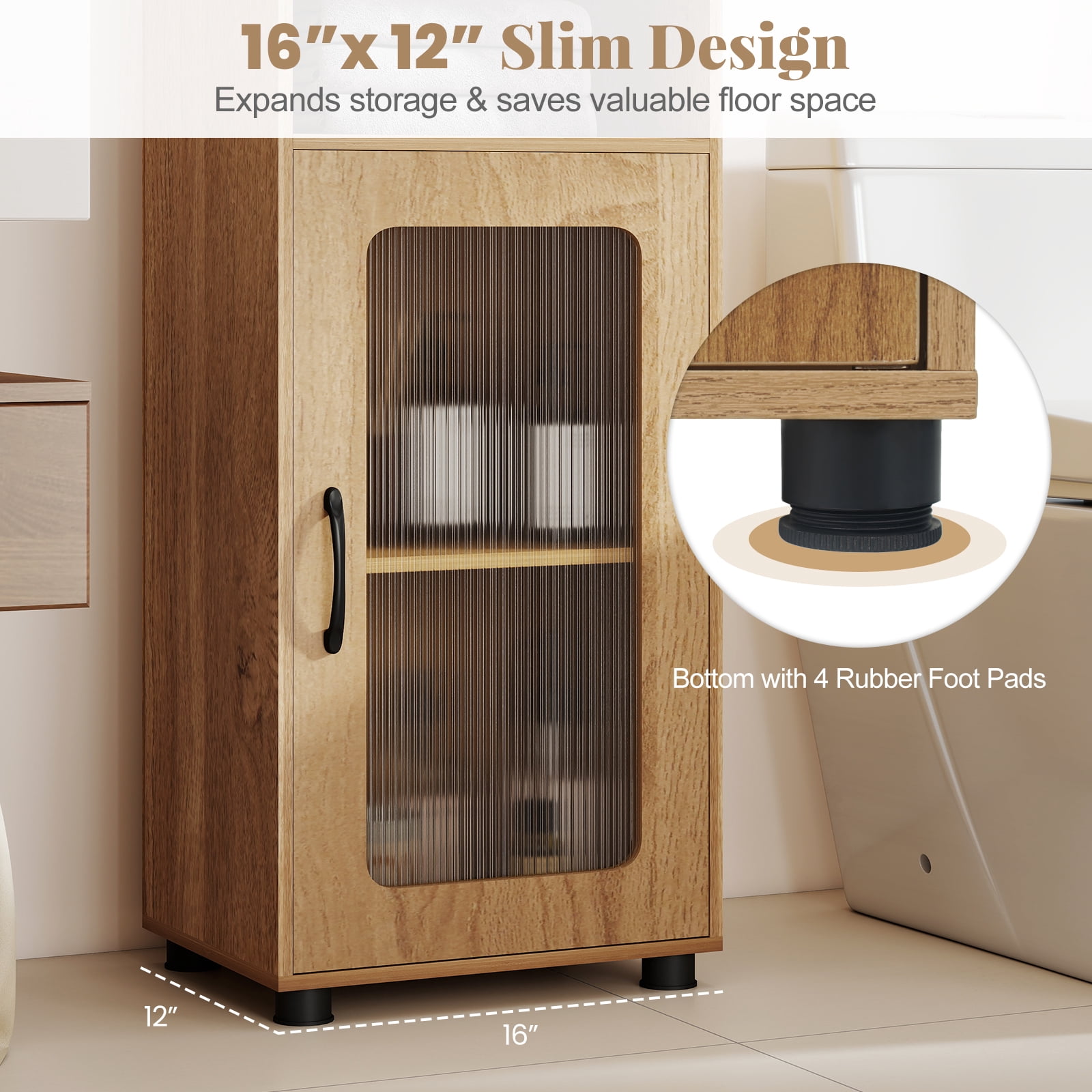 Giantex Tall Bathroom Storage Cabinet, Freestanding Storage Organizer w/Adjustable Shelf for Small Spaces, Natural
