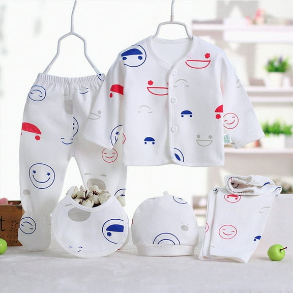 XZNPDUCQ Newborn Preemie Newborn Baby Boy Girl Outfit Shose Romper 5Pcs Boy Tops Hat Pants Bib Sock Sets for Girl Boy Size 5PCS Girl Boy Shower Gift Set
