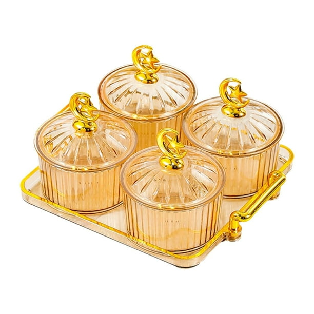 Bandeja para frutos secos con tapa, bandeja para servir frutos secos y dulces, decoración multiusos para bodas. Cuadrícula amarilla 4