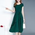 thumbnail image 2 of TNOBHG Slim Fit Dress Women's Midi Dress O-neck Short Sleeve Elegant Dress with Layered Hem Lace-up A-line Design Perfect for Streetwear Summer Parties, 2 of 8