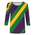 thumbnail image 4 of UPPADA Femmes T-Shirts à Manches 3/4 Mardi Gras Yall T-Shirts à Imprimé Floral Col Ras du Cou Blouse à devant Plissé Hauts d'Été Décontractés Chandail à Enfiler Haut Mode Fête Défilé Hauts Hauts à Manches 3/4 pour Femmes Liquidation, 4 of 5