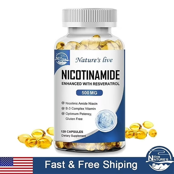 NATURE'S LIVE Nicotinamide & Resveratrol 500mg each, NAD  Booster Supplement for Cellular Health & Healthy Aging Support, Non-GMO Gluten Free, 120 Capsules