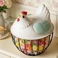 thumbnail image 6 of Chicken Design Ceramic Egg Storage Basket Iron Basket Holds 20-25 Eggs, Egg Holder, Organizer Case, Container Egg Basket Holder （Green）, 6 of 6