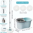 thumbnail image 2 of Spin Mop and Bucket with Wringer Set,360° System 3 Microfiber Refills 50" Extended Handle for Floor Cleaning, 2 of 4