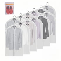 WuPing 24'' x 40'' Clear Garment Bags for Hanging Clothes, 12 Packs Suit Bags for Closet Storage, 1 Shoe Storage Bag, Plastic Garment Bags