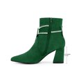 thumbnail image 2 of BLISSFUL STEP Women's Ankle Boots Butterfly Rhinestone Strap Chunky Heels Pointed Toe Boots Green 9.5, 2 of 6