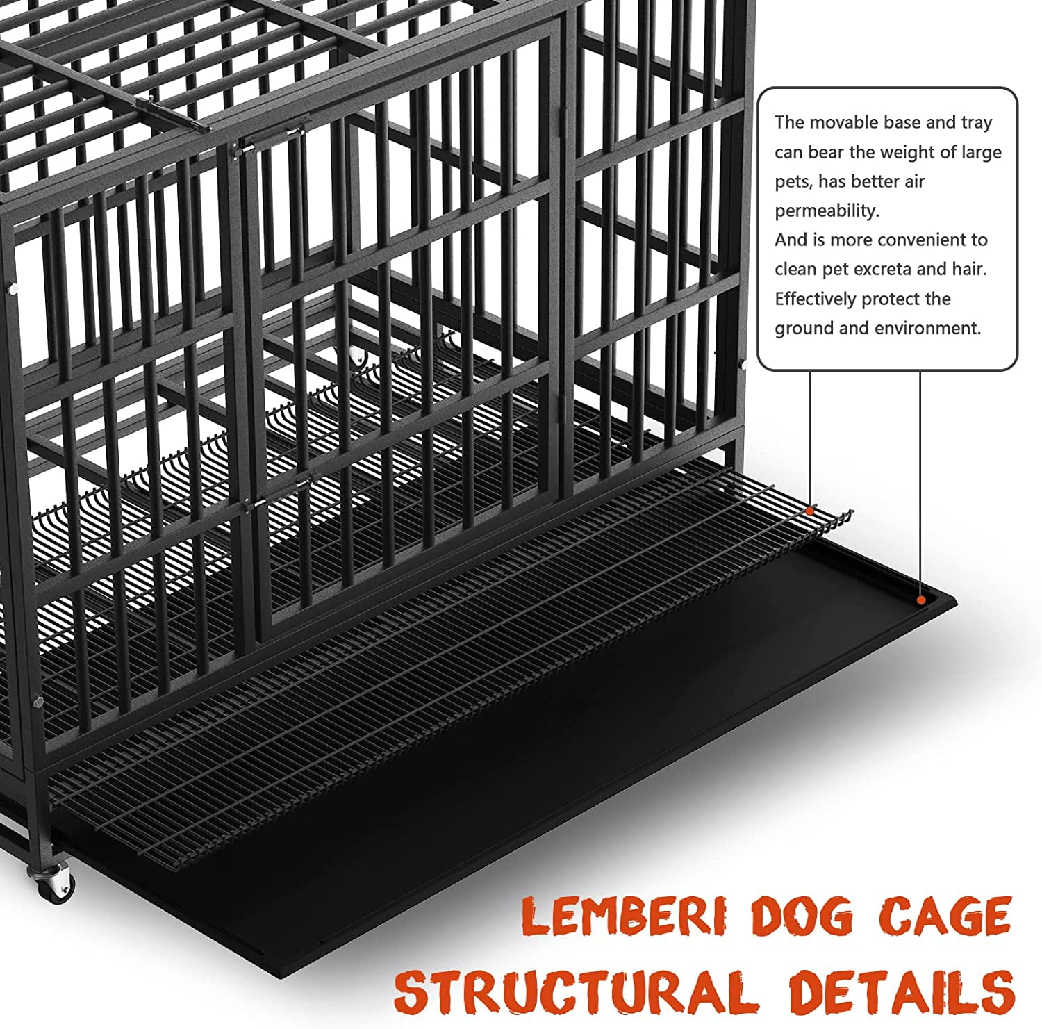 Otaid 48 Inch Heavy Duty Indestructible Dog Crate Cage Kennel with Wheels High Anxiety Dog Crate Sturdy Locks Design Extra Large XL XXL Dog Crate. Double Door and Removable Tray Design 