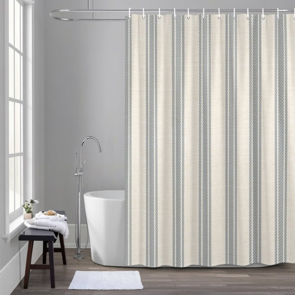 Modern Blue 66x72 Inches Waterproof Shower Curtain, Lines Linen Texture Bath Curtain Set with 12 Hooks Washable Shower Curtains for Bathroom Bathtub Decor