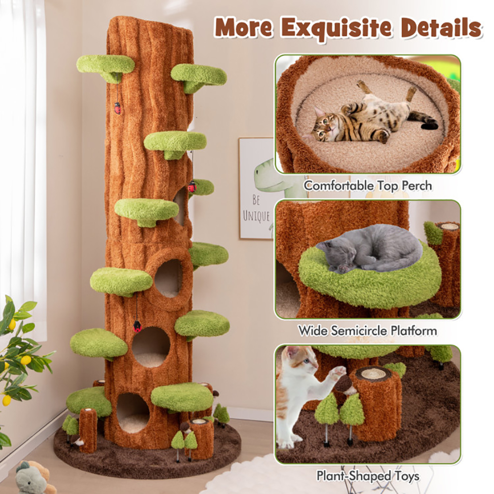 Yardi Yarda 90.5 Inch Tall Multifunctional Cat Tree with Private Condos for Indoor Cats, Brown