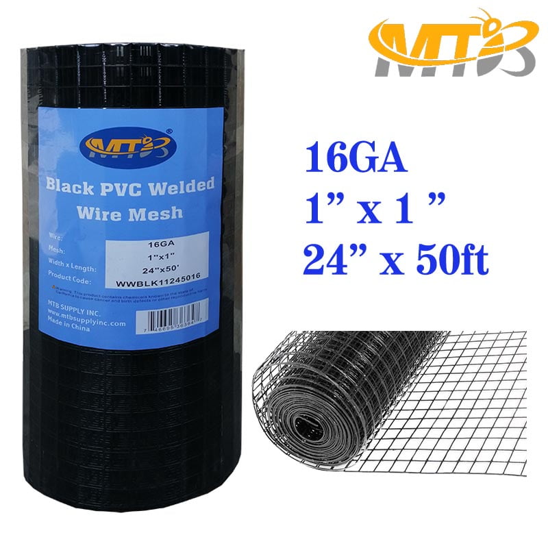MTB Black PVC Coated Welded Wire Mesh Garden Economy Fence 24 Inch x 50