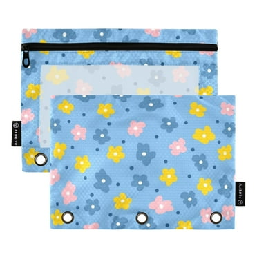 Pencil Pouch for 3 Ring Binder, Binder Pencil Case with Smooth Zipper, Clear Window Pencil Case for Binder, Big Capacity 3 Ring Binder Pencil Bag with 3 Reinforced Grommets. Beautiful Flowers
