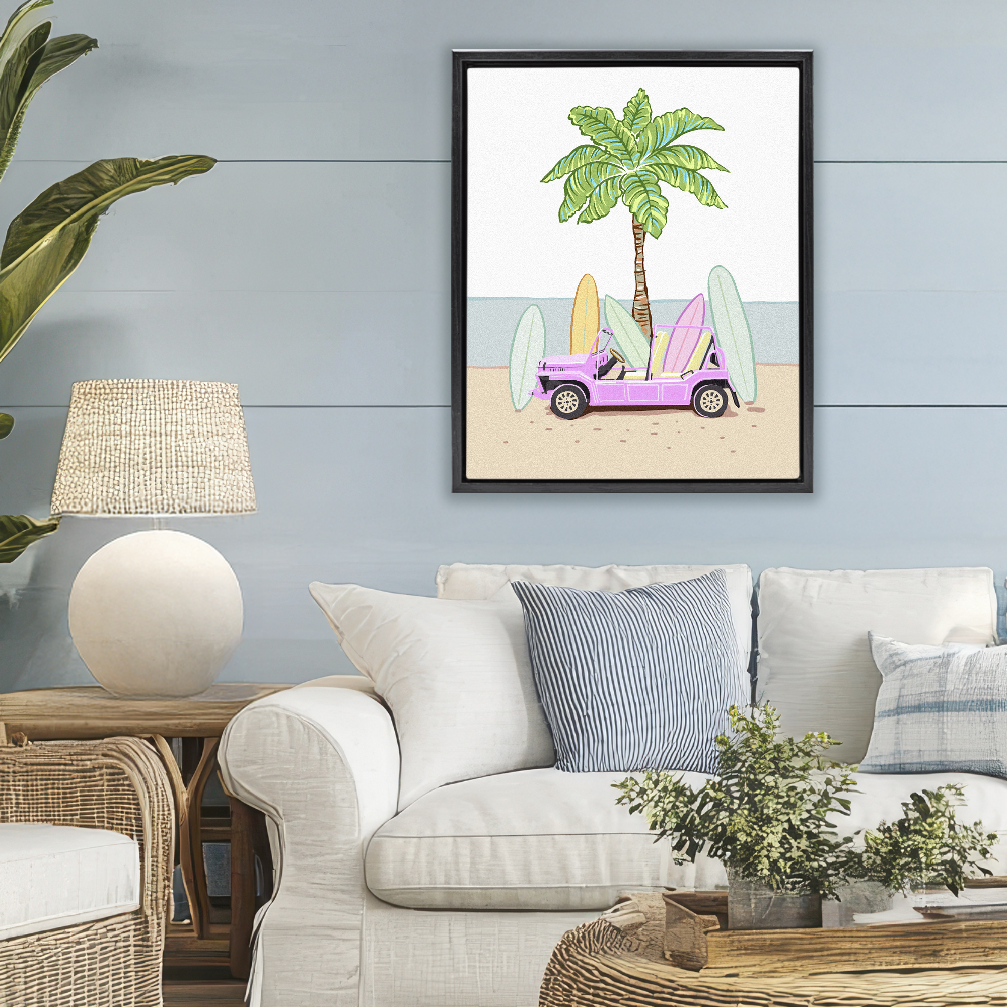 Surfboard Filled Car Black Framed Floater Canvas Wall Art, design by Ziwei Li