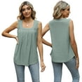 thumbnail image 4 of Fjuchai Womens Vest Tops T-Shirts Square Neck Tops Women's Pleated Jacquard Versatile Tee Fashion Hollow out Sleeveless Tee Sizes S-XXL, 4 of 9
