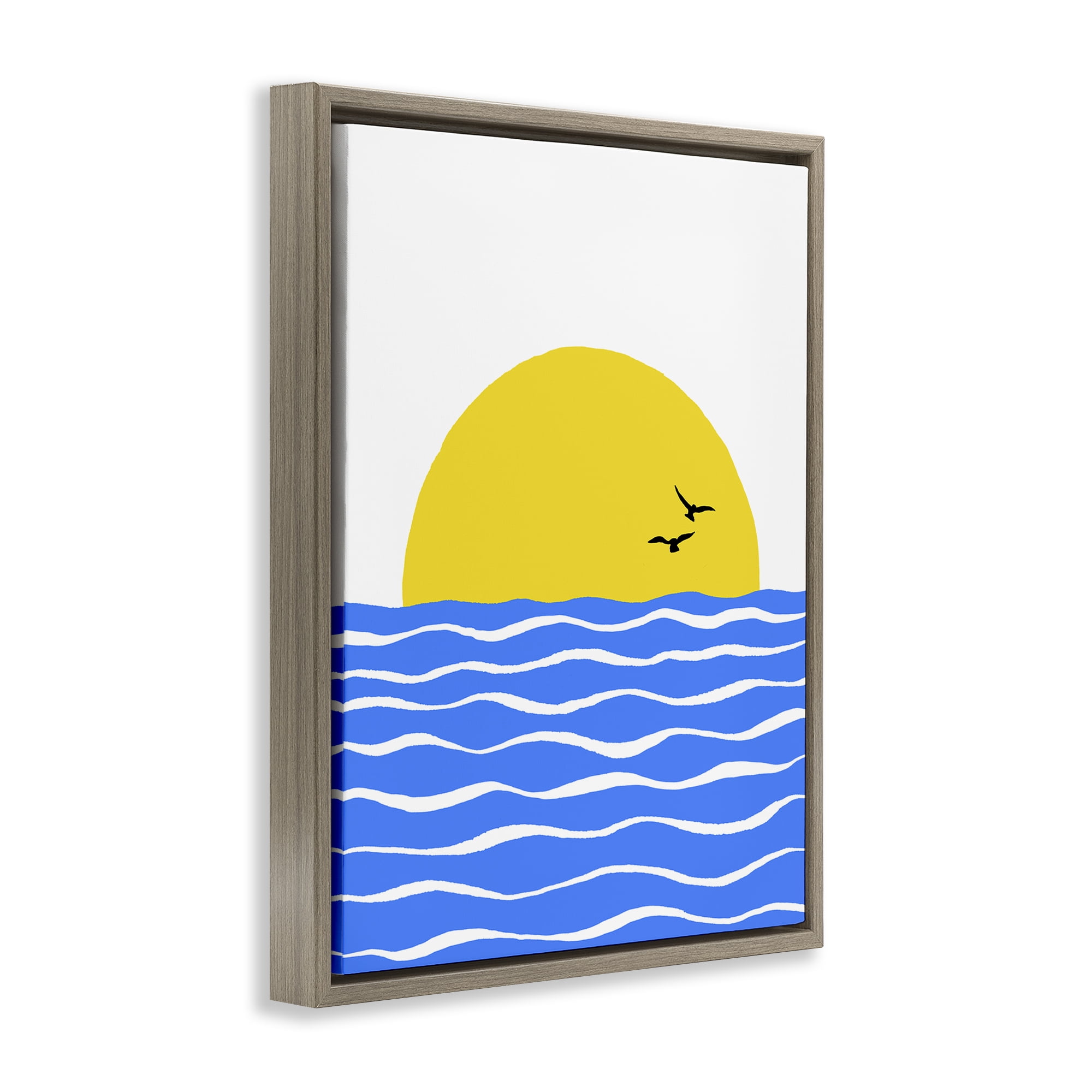 Stupell Industries Birds & Blue Sea Nautical & Beach Painting Brown Floater Framed Canvas Art Print Wall Art, 25 x 31