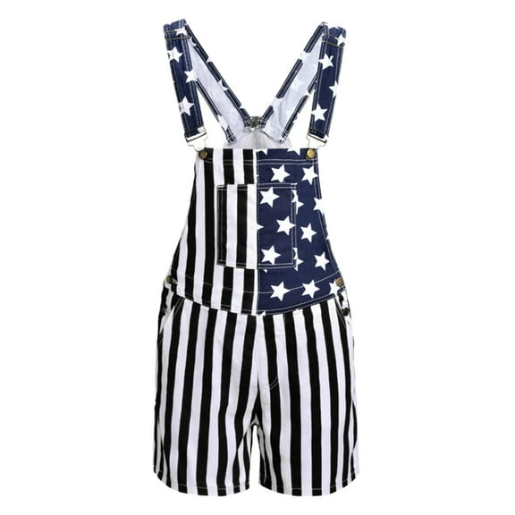 SWSMCLT Men's American Flag Overalls FunnyPatriotic Rompers Outfit Casual Cool Adjustable Denim Shorts Summer Fashion 4th of July Black Small