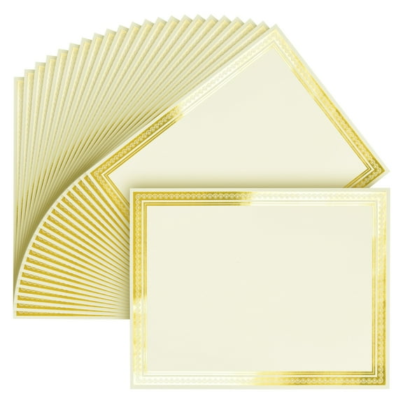 Juvale Gold Foil Certificate Paper - Printer Compatible Award Paper for Printing - Versatile Foil Gold Border Cardstock - 8.5 x 11 In, 50 Sheets, Ivory