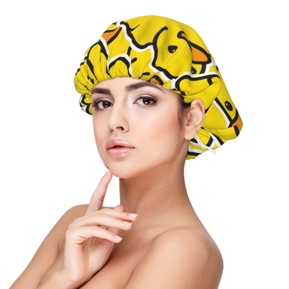 Kdxio Ducky Cartoon Animal Yellow Pattern Satin Bonnet Silk Bonnet Hair Bonnet for Sleeping Hair Bonnets for Women Curly Natural Hair