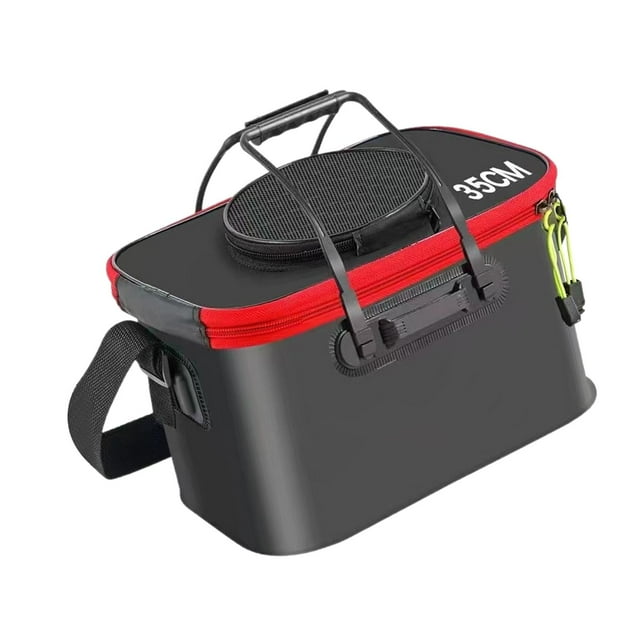 Cubo de pesca plegable de almacenamiento impermeable con asas, bolsa de pesca EVA para peces negro
