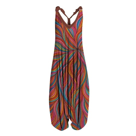 

Dyegold Jumpsuits for Women Casual Casual Jumpsuits for Women One Piece Oversized Playsuit Vintage Floral Print Baggy V Neck Sleeveless Rompers Overall