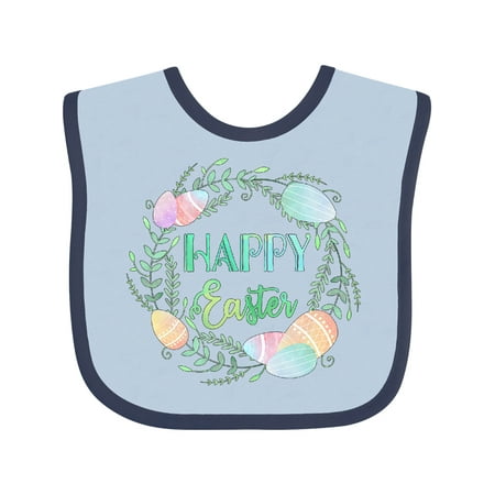 

Inktastic Happy Easter Wreath with Pastel Eggs and Leaves Gift Baby Boy or Baby Girl Bib