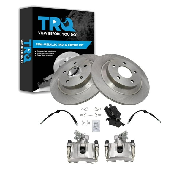 TRQ Rear Brake Pad & Rotor Kit Brake Caliper Brake Hose Brake Pads Brake Rotor Semi-Metallic Fits Select 2007-2008 Mazda 5