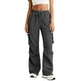 thumbnail image 4 of Garbnen Women Cargo Pants Drawstring Baggy Wide Legs Pants for Women Spring Fleece Joggers for Women with Multiple Pockets, 4 of 6