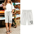 thumbnail image 2 of ZACPNCV Girls Casual Bermuda Shorts Kids Knee Length High Waisted Summer Shorts Comfy Drawstring Short Pants with Pockets White 5-6 Years, 2 of 6