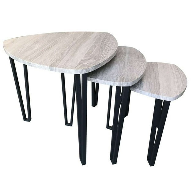 Jessar - Set of 3 Coffee Tables with Metal Base, From the Webber Collection, Grey