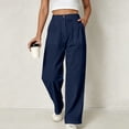 thumbnail image 3 of Atkumj Cotton Linen Pants for Women with Pockets High Waist Button Straight Leg Trouser Pants Casual Solid Color Women Baggy Pants for Everyday Outfit 2XL, 3 of 7