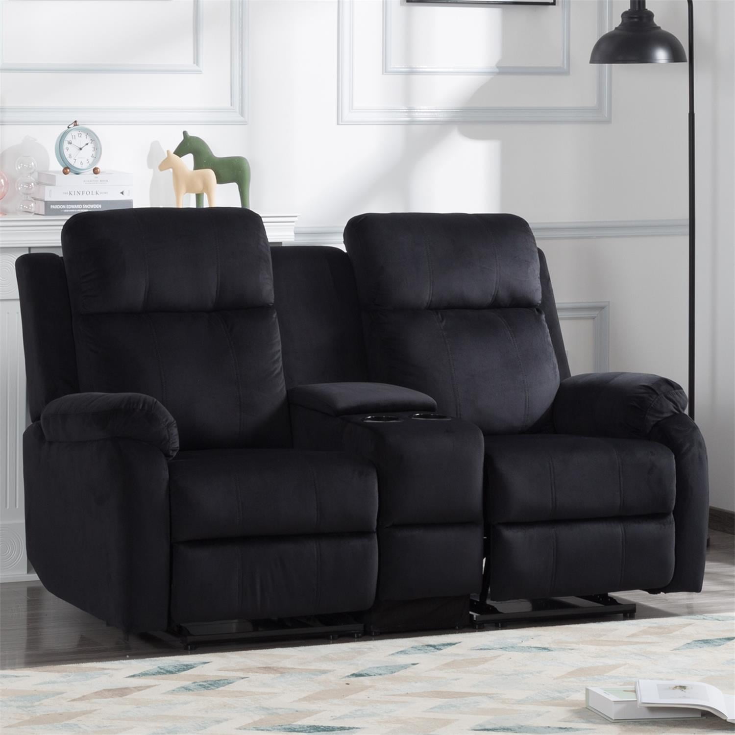 Kadyn 2-Seater Manual Recliner Living Room Set, Sectional Recliner Sofa Set with Storage Table and 2 Built-In Plastic Cup Holders, Recliner Chair Sofa Set for Your Home, Black Kadyn 2-Seater Manual Recliner Living Room Set, Sectional Recliner Sofa Set with Storage Table and 2 Built-In Plastic Cup Holders, Recliner Chair Sofa Set for Your Home, Black