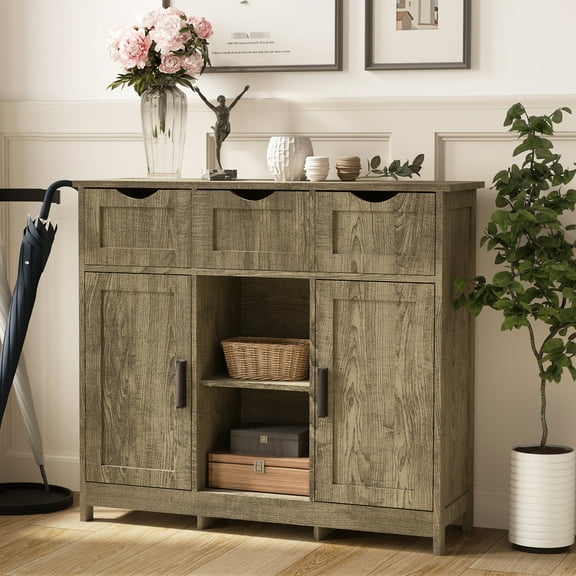 Living Room Storage Cabinet With Ample Space - Gray Functional Adjustable Shelves Home Solution
