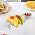 thumbnail image 1 of Soporte para tacos de acero inoxidable con taza para salsa | Tortillero individual | Soporte para tacos duradero, dorado y plateado | Exhibidor compacto para pan plano y panqueques | Diseño, 1 of 6