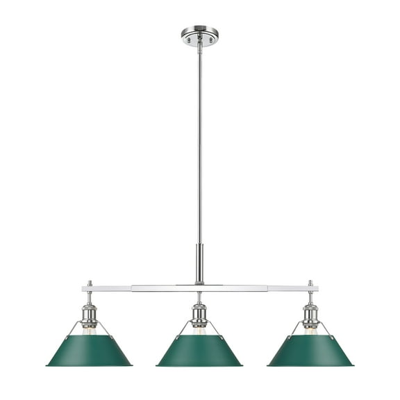 Yep by Golden Lighting Orwell 3-light Island Light in Chrome and Pine Green shade