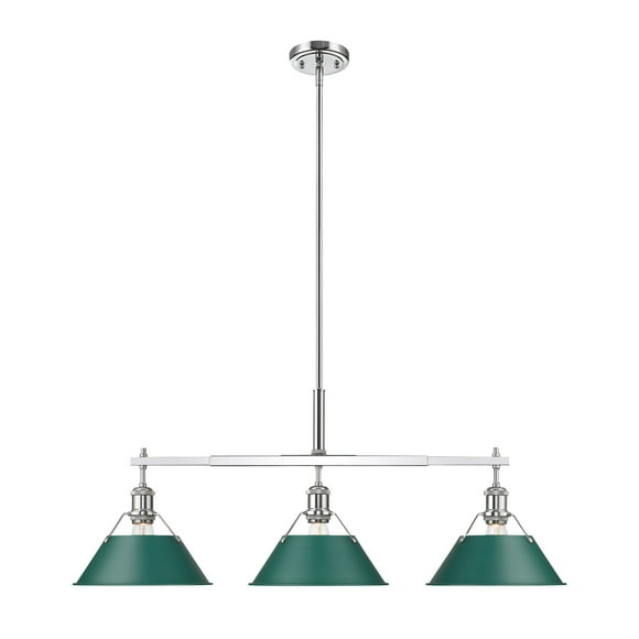 Golden Lighting 3306-Lp Ch Orwell 3 Light 10" Wide Linear Pendant - Chrome / Pine Green
