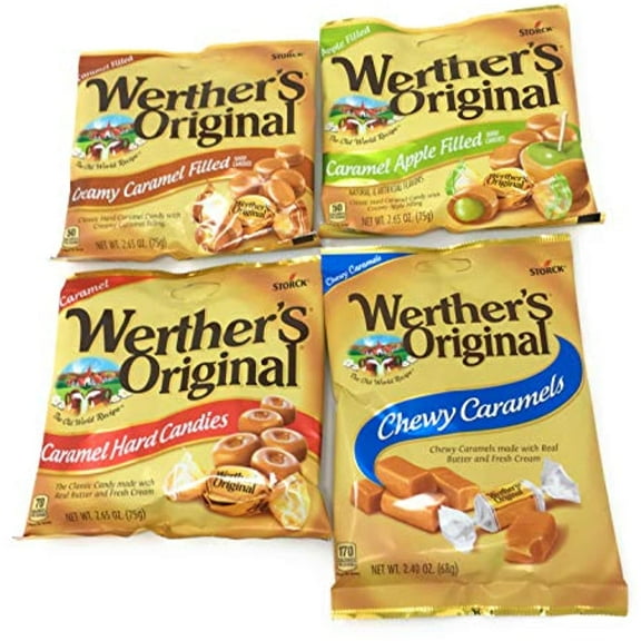 Werthers Bundle (4 Items) Variety Pack (Original Hard Candies/Chewy Caramels/Creamy Caramel Filled/Caramel Apple Filled)