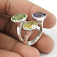 thumbnail image 4 of Amethyst, Green Amethyst & Citrine Ethnic Ring, 925 Sterling Silver Fine Jewelry, Stackable Ring, Unique Multi Stone Ring, Adjustable Ring, Mothers Day&nbsp;Gifts, Best Giftable Ring (7), 4 of 5