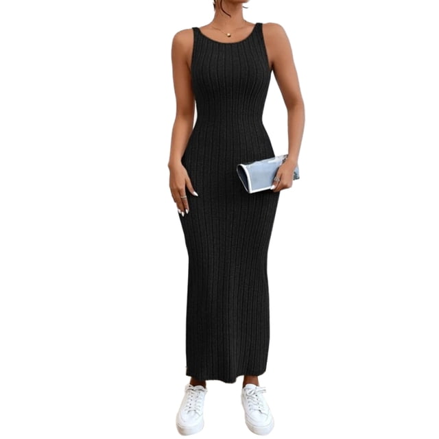 xiaxaixu Femmes Tricot Robe, Sans Manches Dos Solide Slim Ajustement Robe Longue d'Été pour Cocktail de Fête
