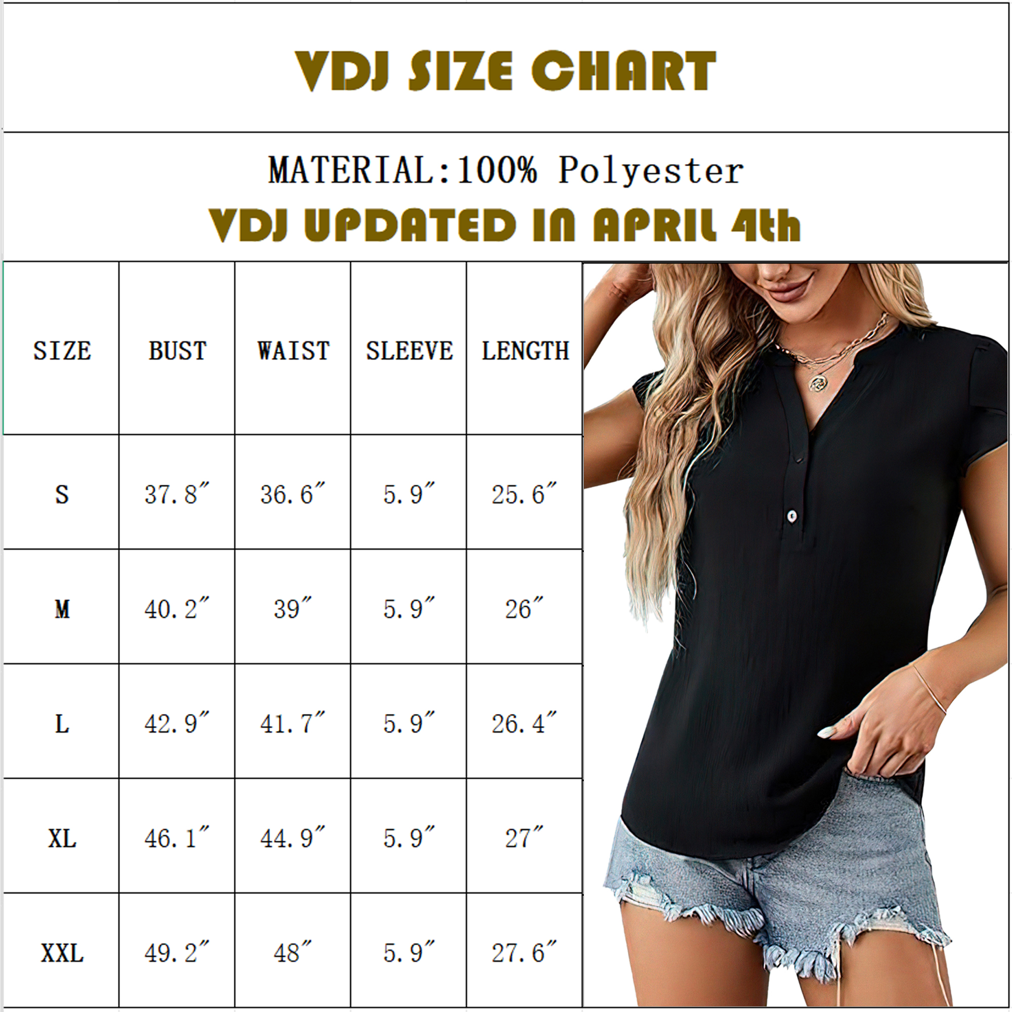VDJ Women's Business Casual Short Sleeve Blouse, Black photo 2