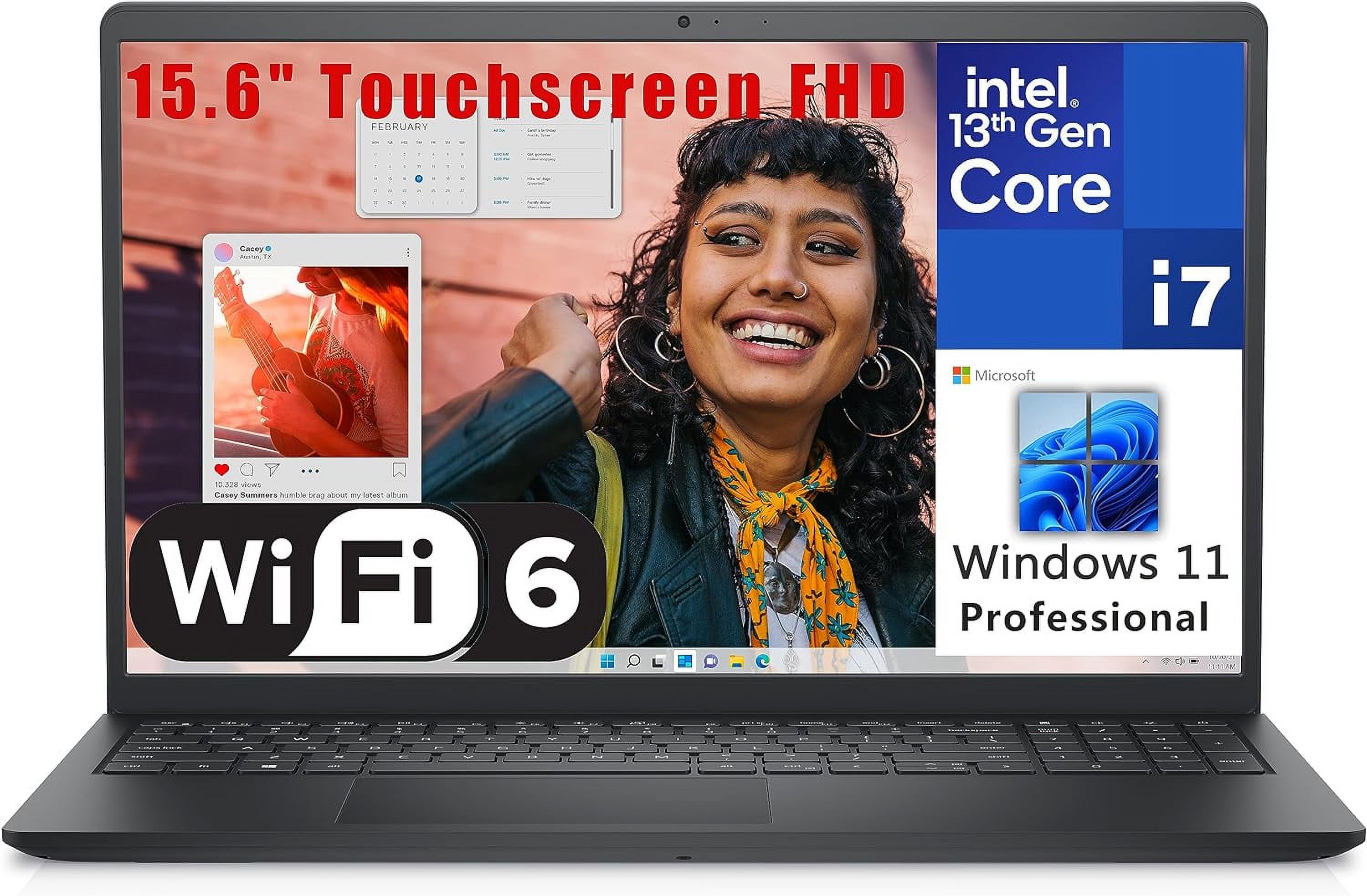 Dell 2023 Inspiron 15 3530 15.6" Touchscreen FHD Business Laptop Computer, 13th Gen Intel 10-Core i7-1355U up to 5.0GHz, 16GB DDR4 RAM, 512GB PCIe SSD, WiFi 6, Bluetooth, Carbon Black, Windows 11 Pro - image 2 of 6