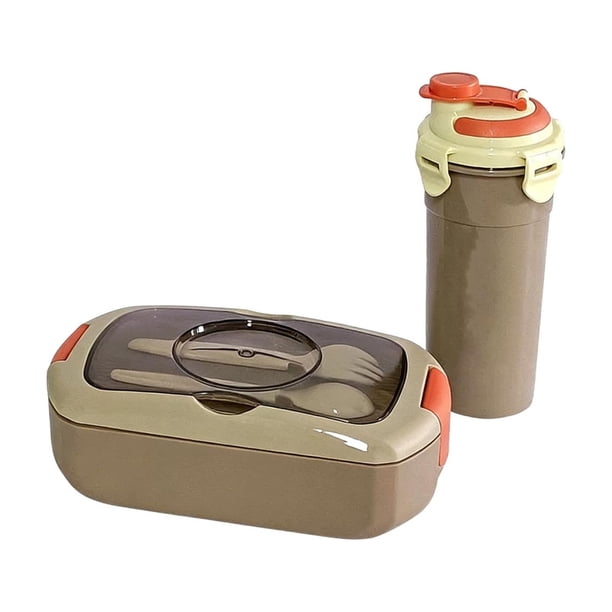 Fiambrera Bento de plástico con juego de vasos para agua, recipiente portátil dividido para preparar comidas con tapa a prueba de fugas, apto para microondas, almacenamiento de alimentos para