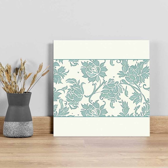 Teal Spring Floral Wall Art Painting on Canvas, Ethnic Boho Vintage Botanical Canvas Art Home Prints Wall Art Framed Modern Artwork for Living Room Bedroom Wall Decor 16x16in