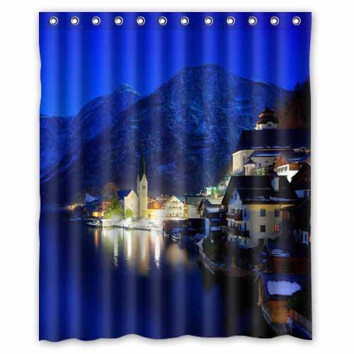 ABPHQTO Austria Coast Mountains Hallstatt Night Cities Cortina de ducha Cortina de ducha impermeable 150x180 cm