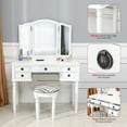 thumbnail image 2 of Topcobe Makeup Vanity Set with Drawers, Vanity Table with Cushioned Stool, Makeup Vanity Desk for Bedroom, Makeup Table with 3 Mirrors and 5 Storage Drawers, White, 2 of 6