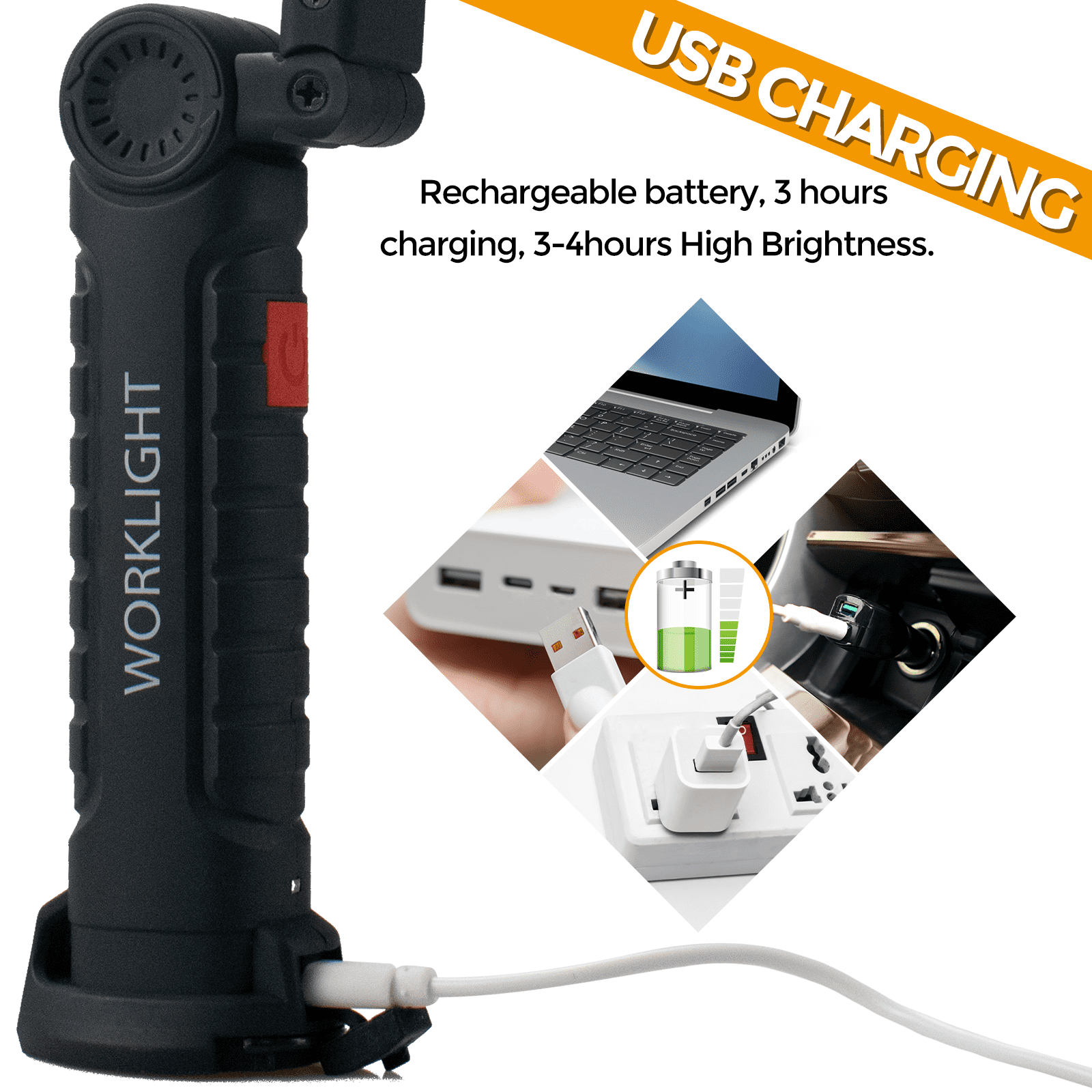 2-Pack Magnetic Base LED COB Work Lights - Rechargeable Mechanic Flashlight With 3600mAh Battery, 6000+ Lumens 9 thumbnail image